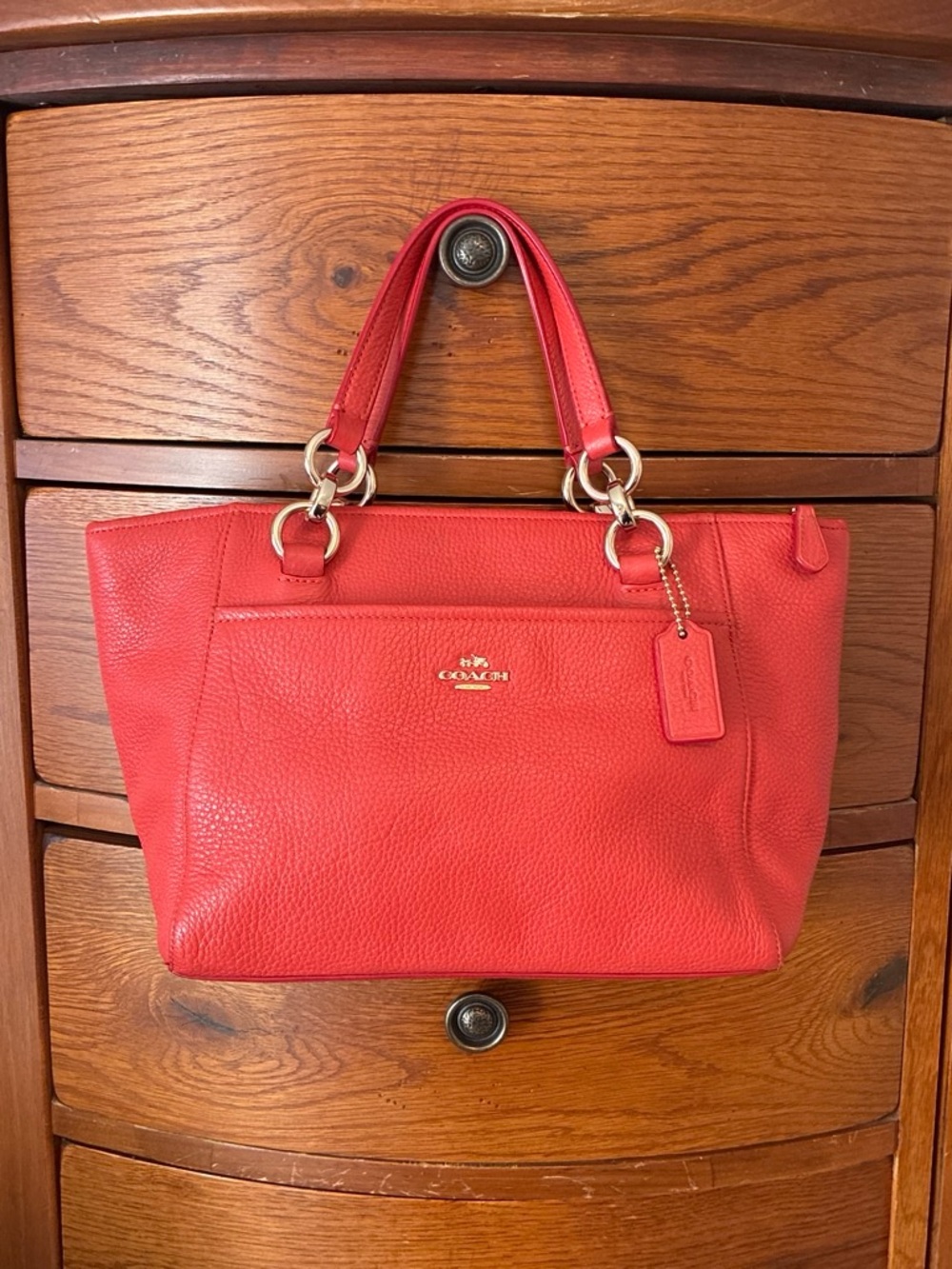 Coach Ellis 35030 Orange/Red Pebbled Leather Tote